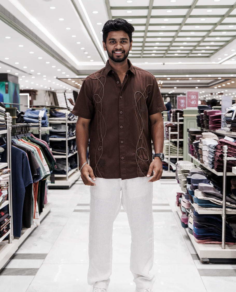 Coffee Cotton-Blended Casual Shirt