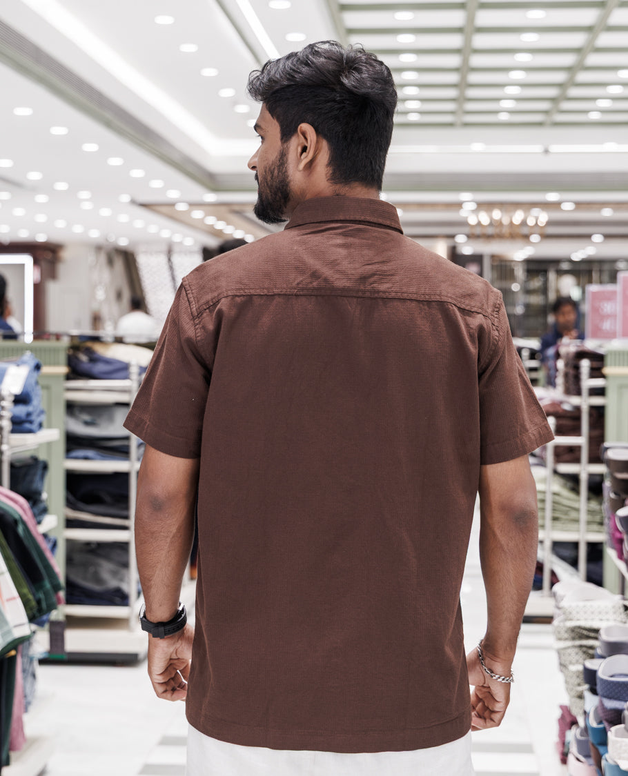 Coffee Cotton-Blended Casual Shirt