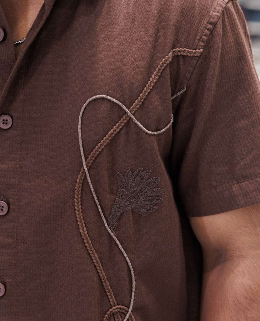 Coffee Cotton-Blended Casual Shirt