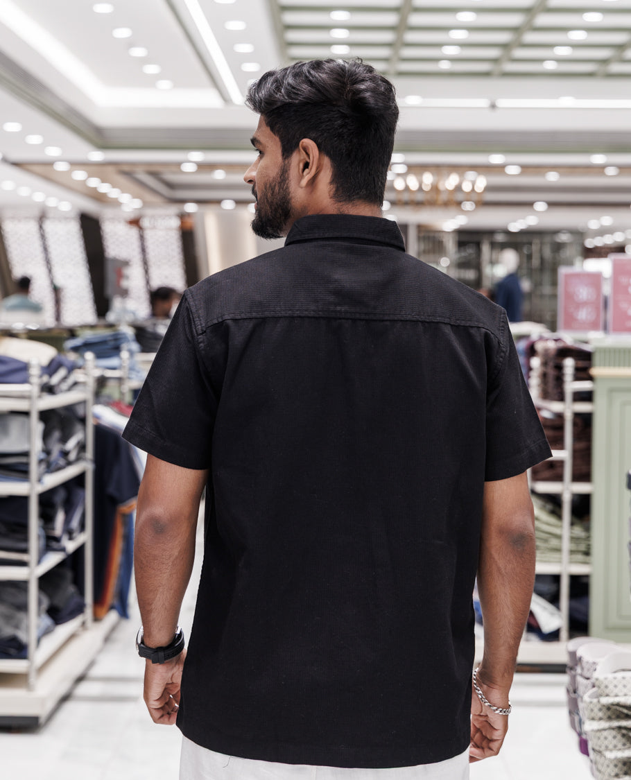 Black Embroidery Cotton-Blended Casual Shirt