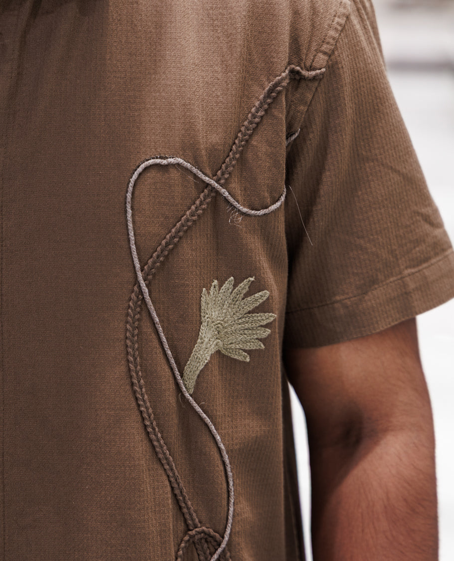 Brown Cotton-Blended Casual Shirt