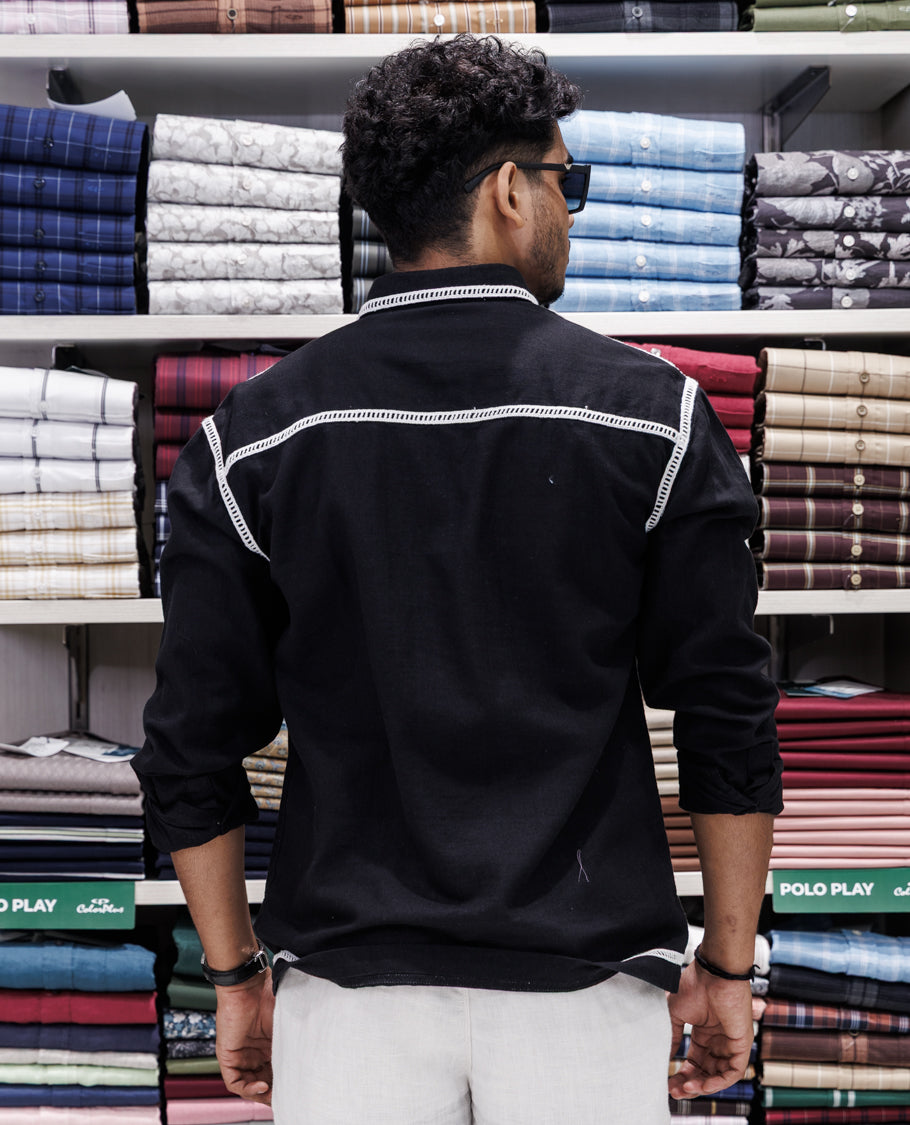 Black Cotton-Blended Casual Shirt
