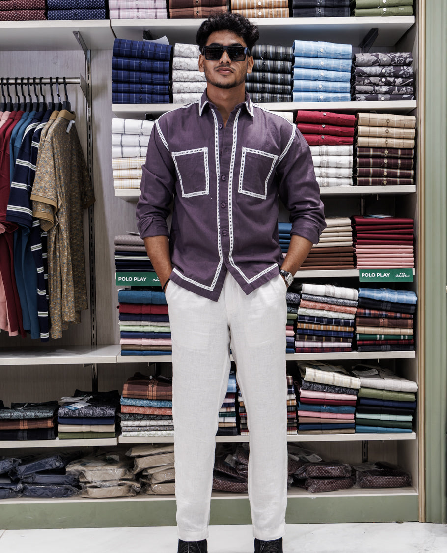 Lilac Cotton-Blended Casual Shirt
