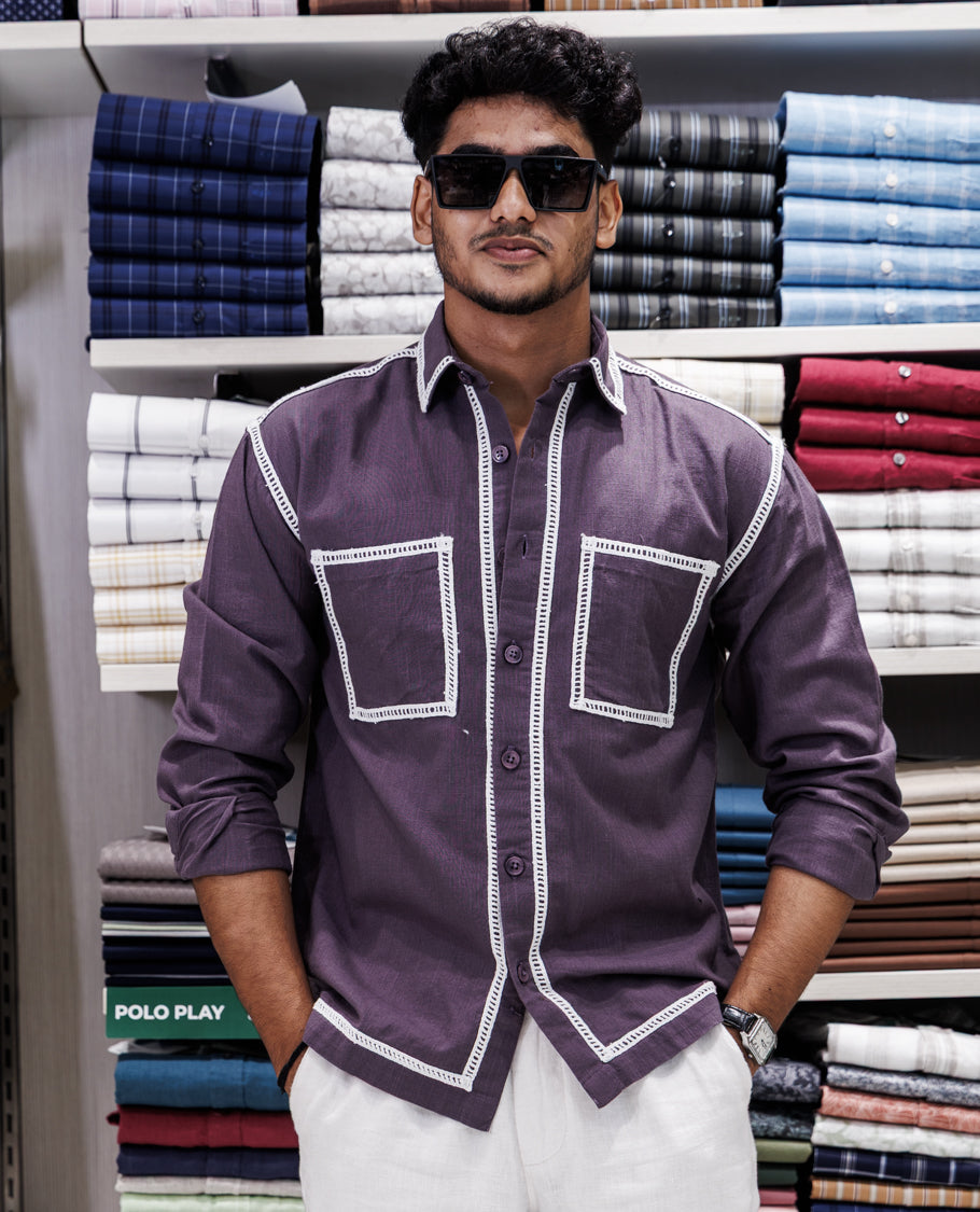 Lilac Cotton-Blended Casual Shirt