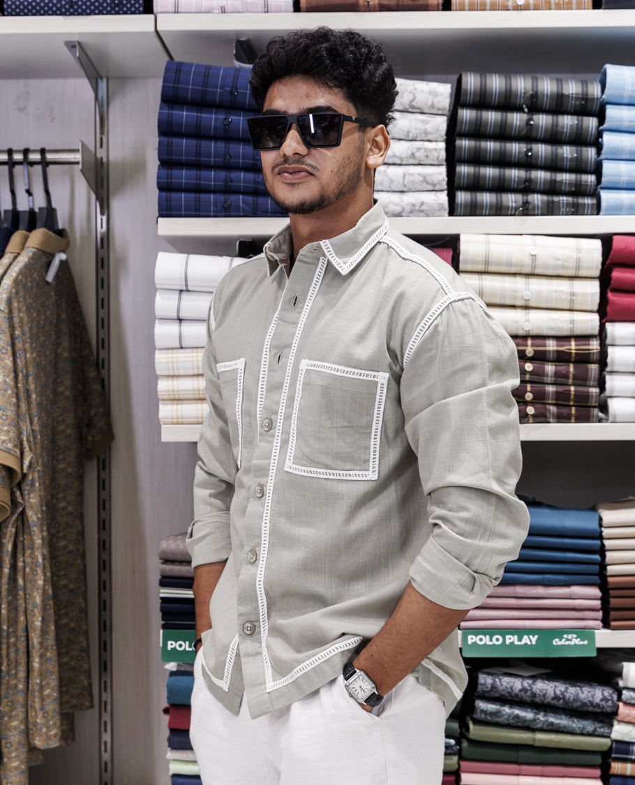 Green Cotton-Blended Casual Shirt