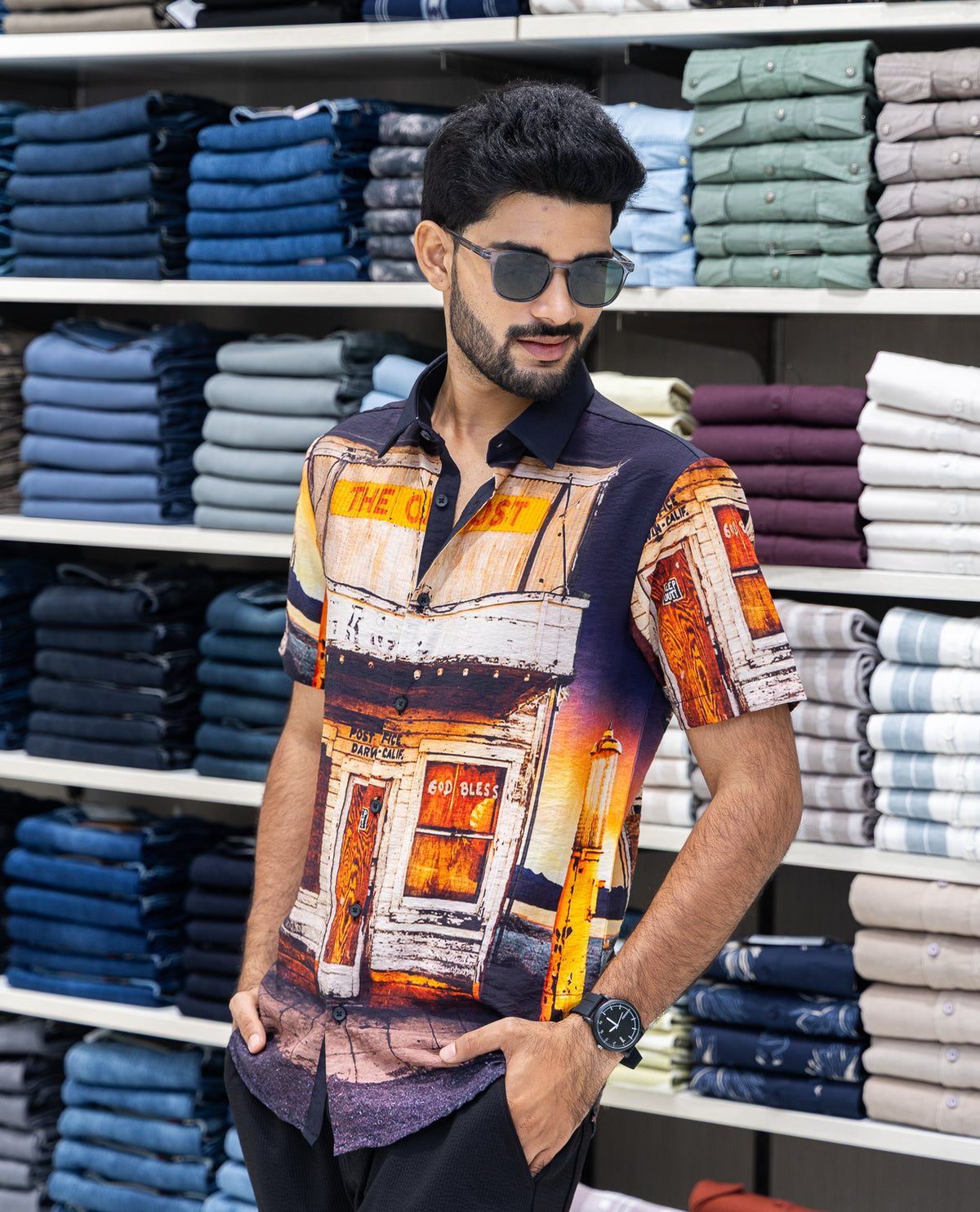 Black Regular Fit Cotton-Blended Casual Shirt