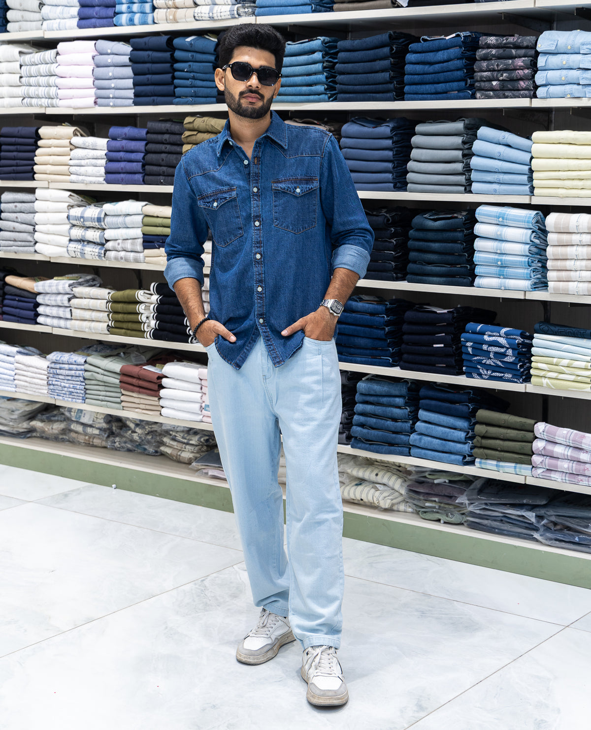 Blue Solid Denim Casual Shirt