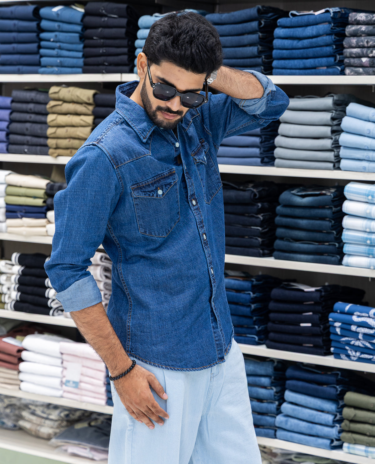 Blue Solid Denim Casual Shirt