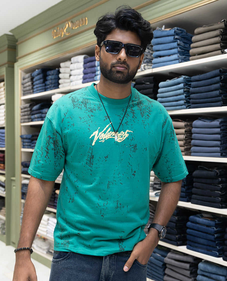 Green Oversized Cotton-Blended T-Shirt