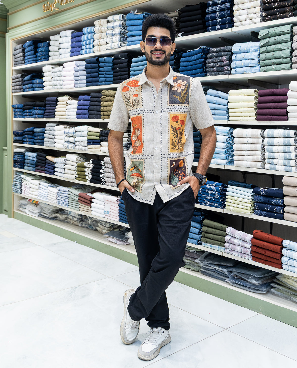 Cream Regular Fit Cotton-Blended Casual Shirt