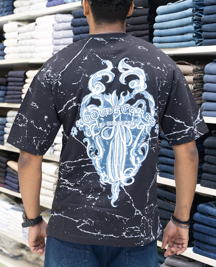Black Oversized Cotton-Blended T-Shirt