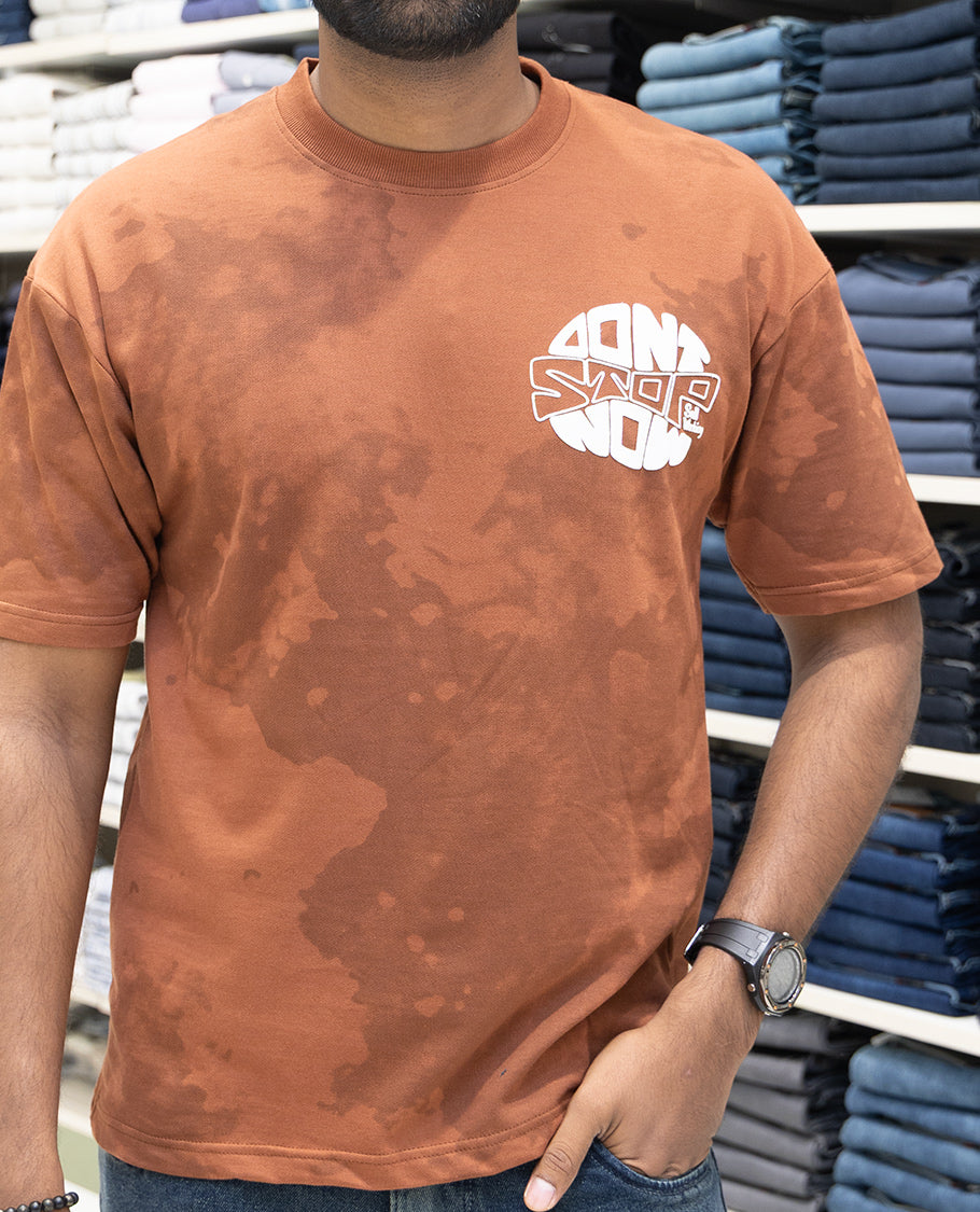 Brown Oversized Cotton-Blended T-Shirt
