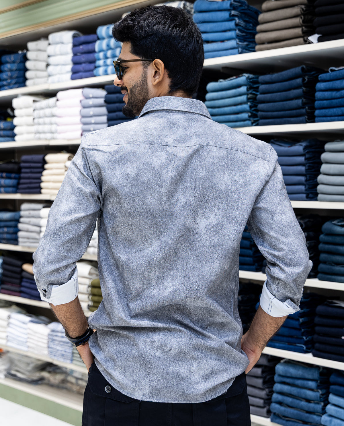 Grey Denim Cotton-Blended Casual-Shirt