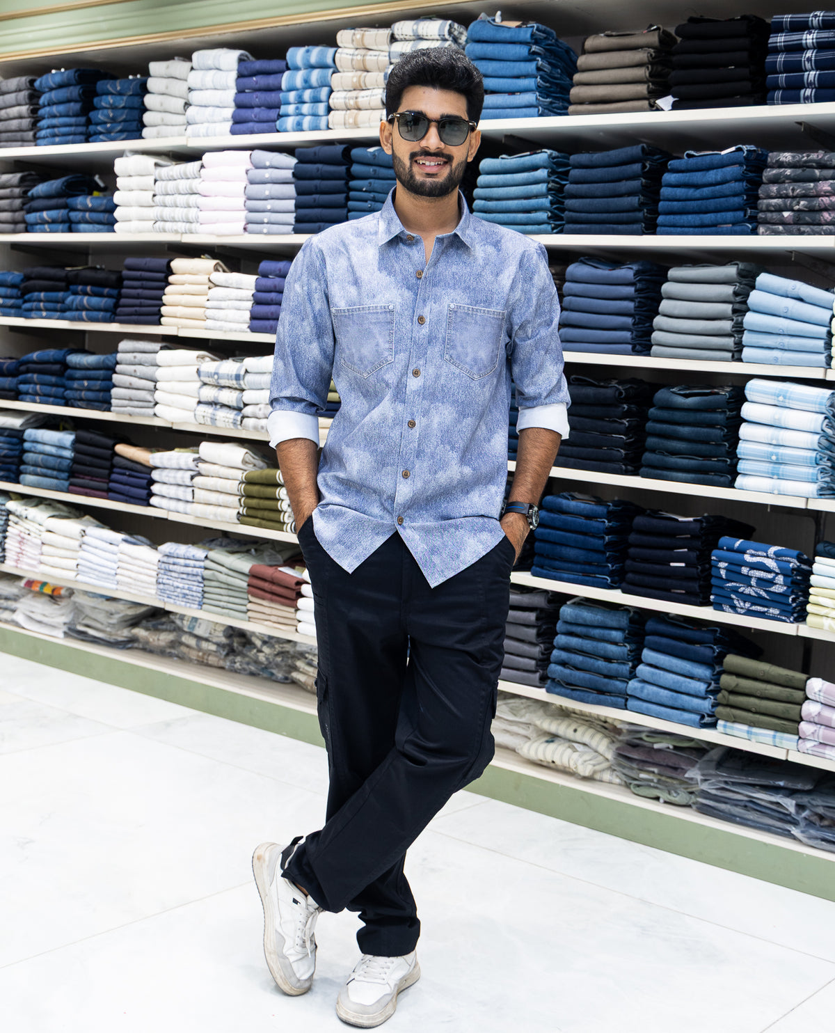 Blue Denim Cotton-Blended Casual-Shirt