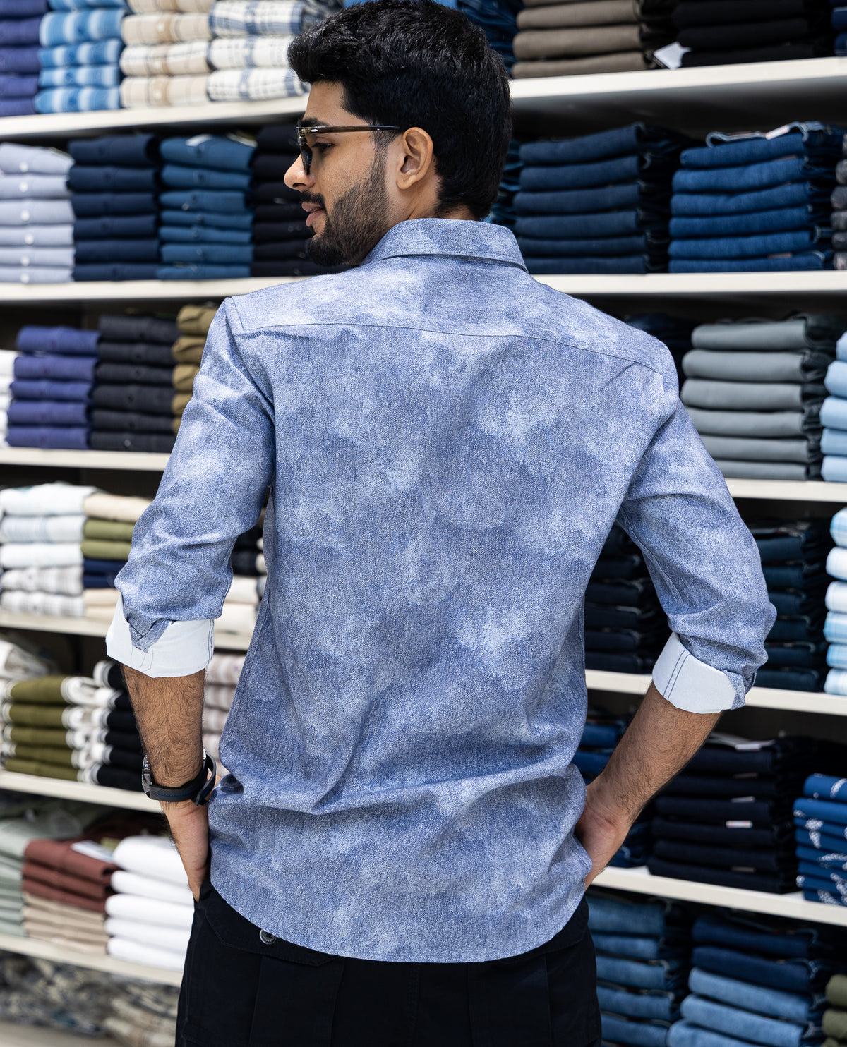 Blue Denim Cotton-Blended Casual-Shirt