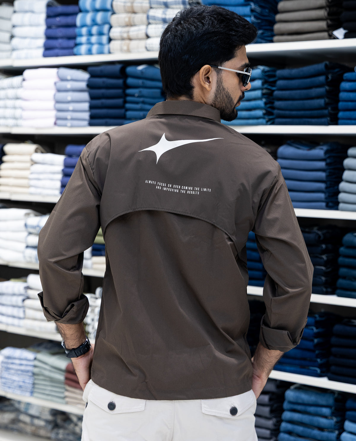 Brown Double Pockets Poly-Blended Casual Shirt