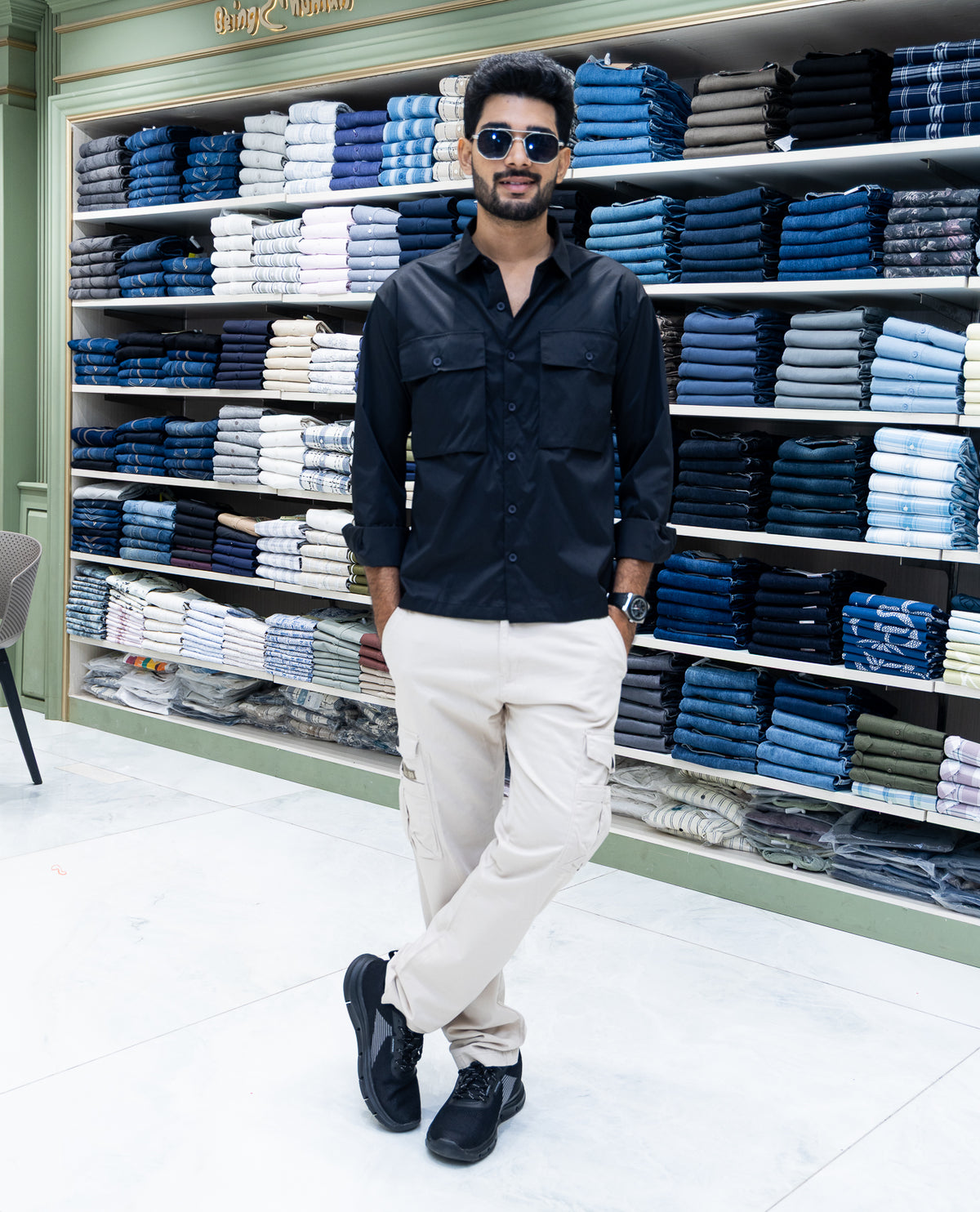 Black Regular Fit Poly-Blended Casual Shirt
