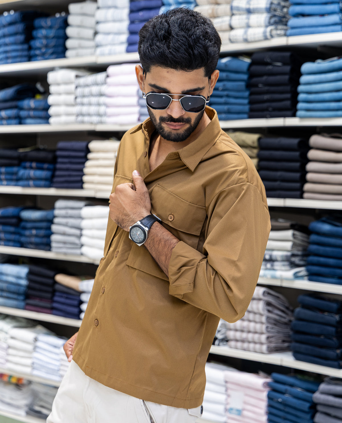 Coffee Poly-Blended Casual Shirt