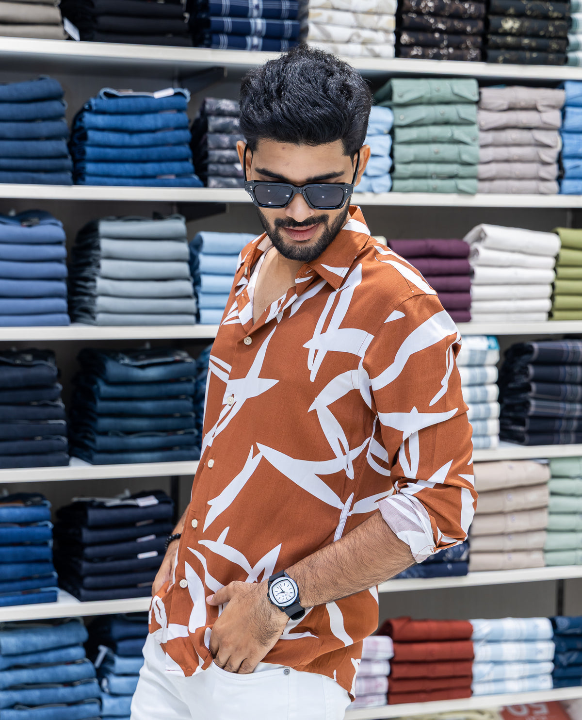 Tan Viscose-Blended Casual Shirt
