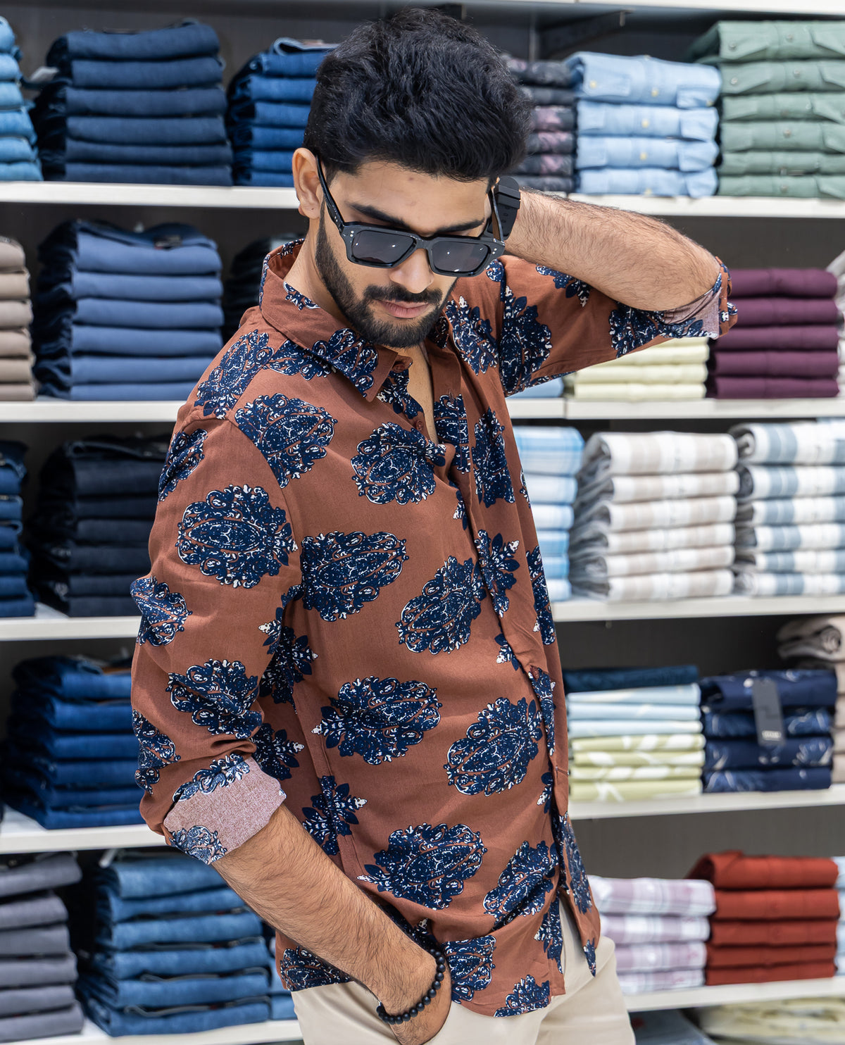 Brown Viscose-Blended Casual Shirt