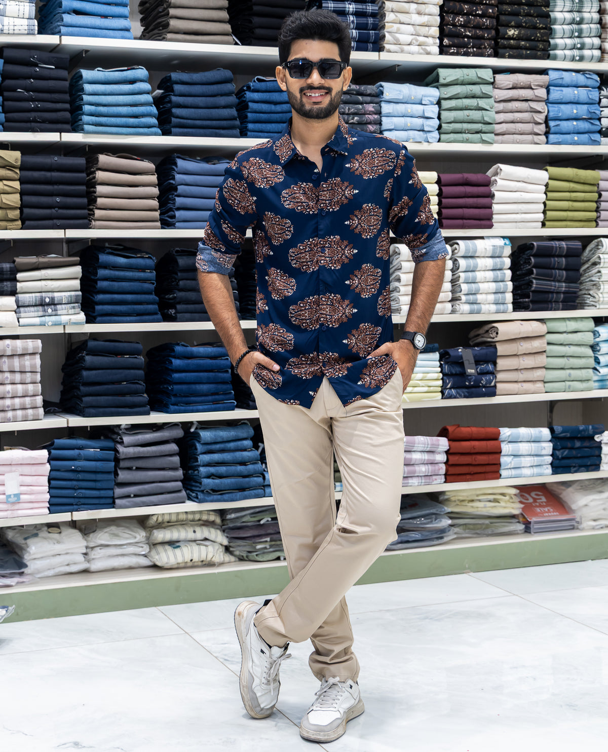 Navy Viscose-Blended Casual Shirt