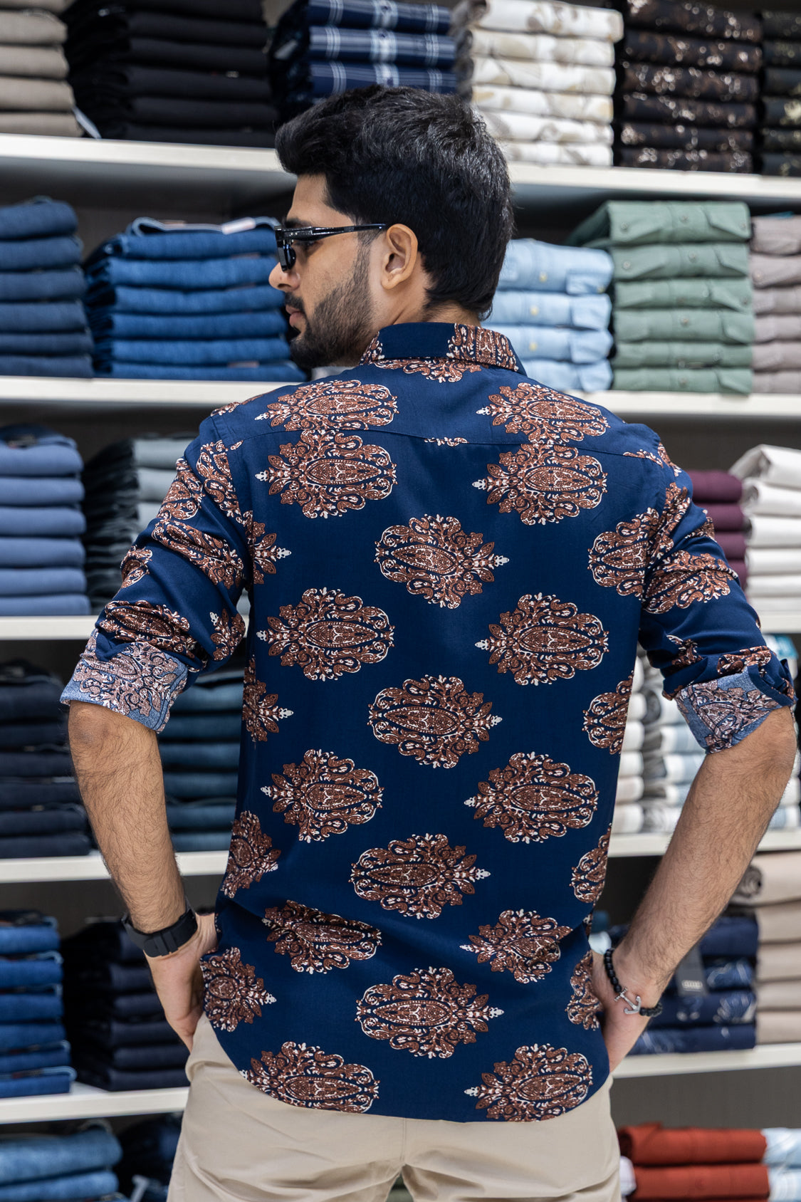 Navy Viscose-Blended Casual Shirt
