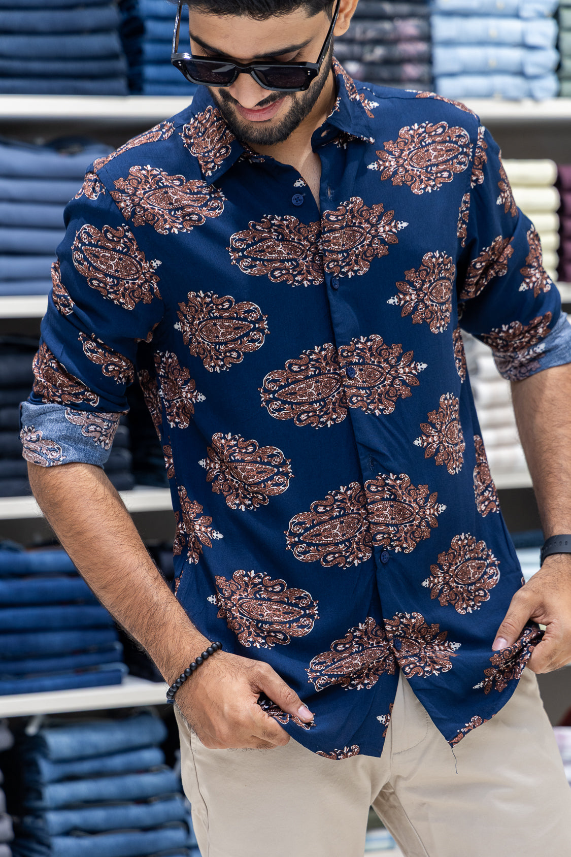 Navy Viscose-Blended Casual Shirt