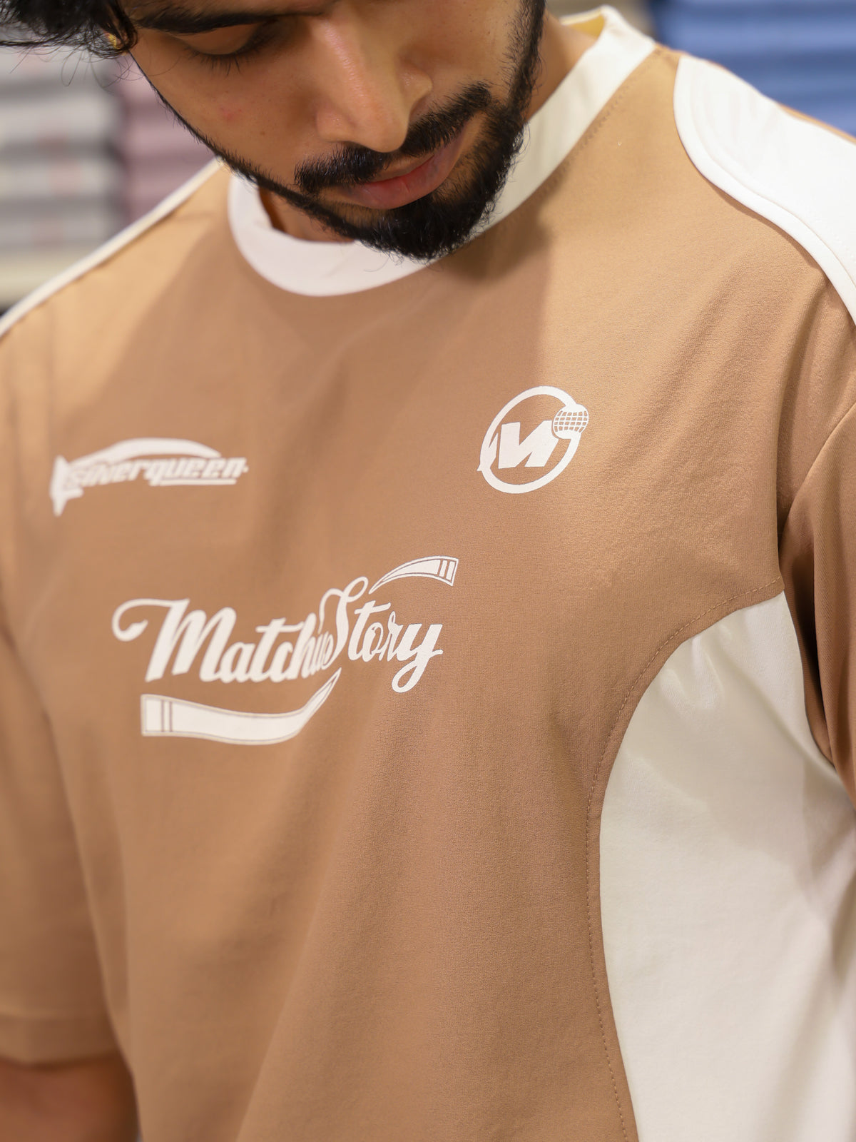 Brown Cotton-Blended Cut-And-Sew T-Shirt