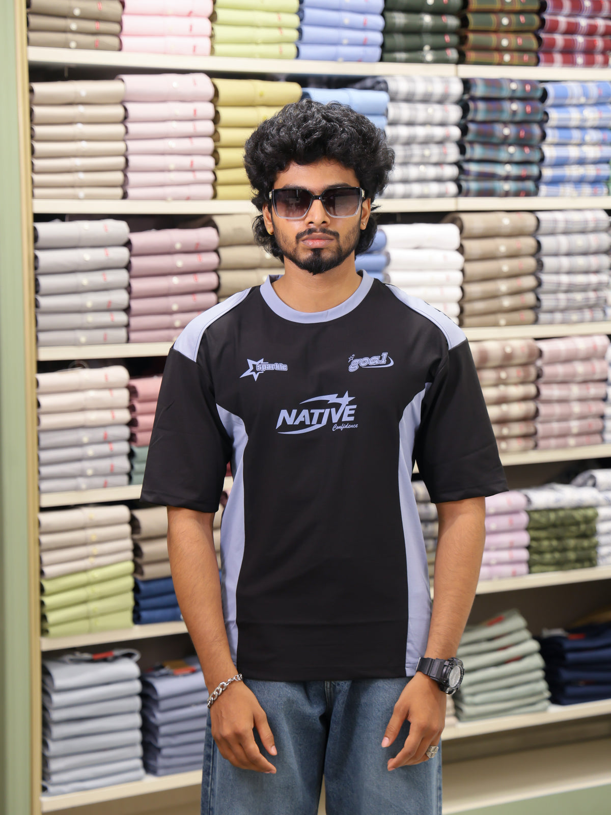 Black Cotton-Blended Cut-And-Sew T-Shirt