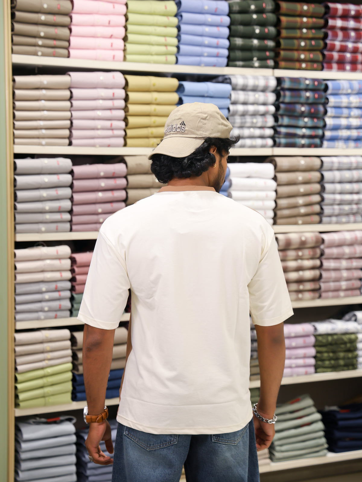 Cream Cotton-Blended Cut-And-Sew T-Shirt