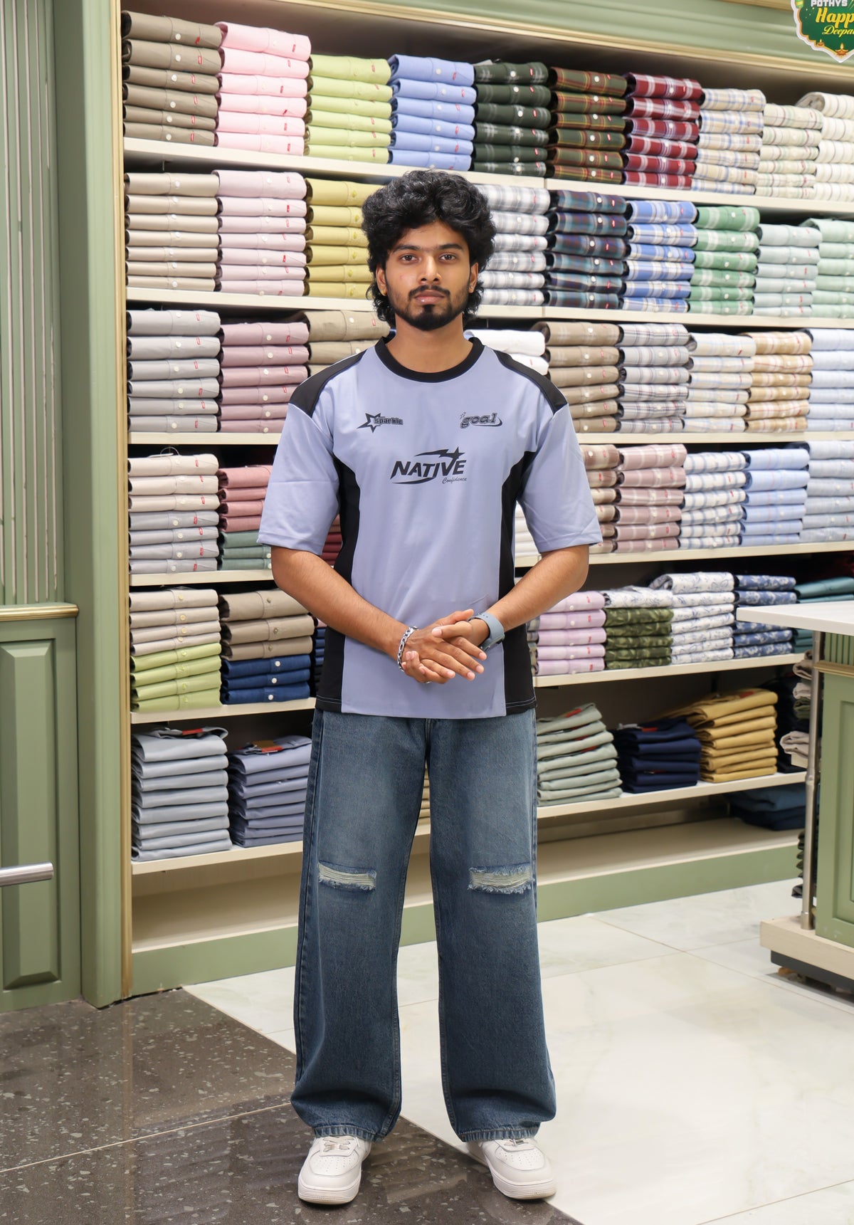 Lavender Cotton-Blended Cut-And-Sew T-Shirt