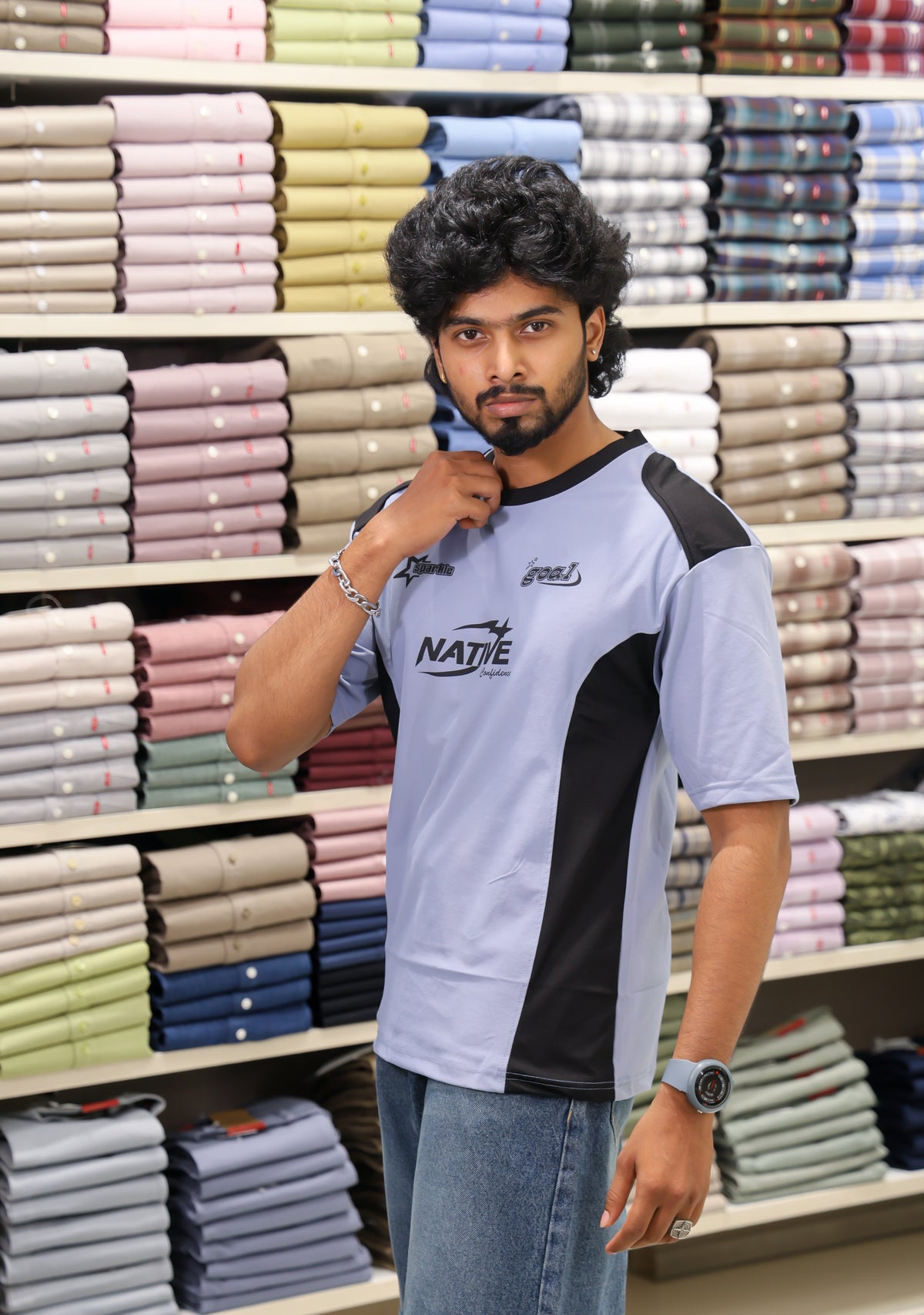 Lavender Cotton-Blended Cut-And-Sew T-Shirt
