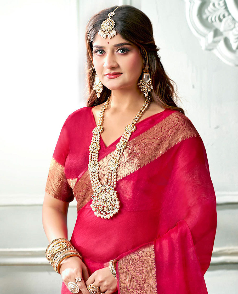 Rani Pink Plain Crushed Tissue Designer Catalog Saree