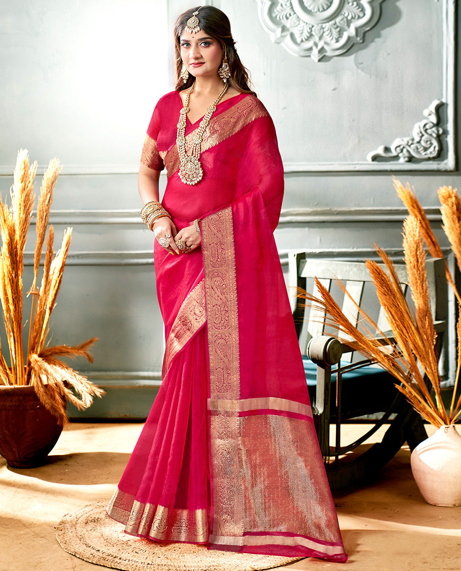 Rani Pink Plain Crushed Tissue Designer Catalog Saree
