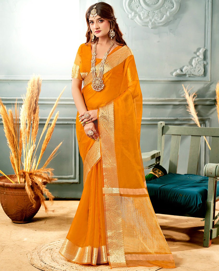 Orange Plain Crushed Tissue Designer Catalog Saree
