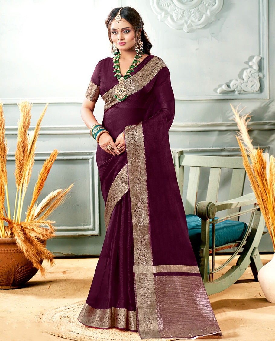 Wine Plain Crushed Tissue Designer Catalog Saree
