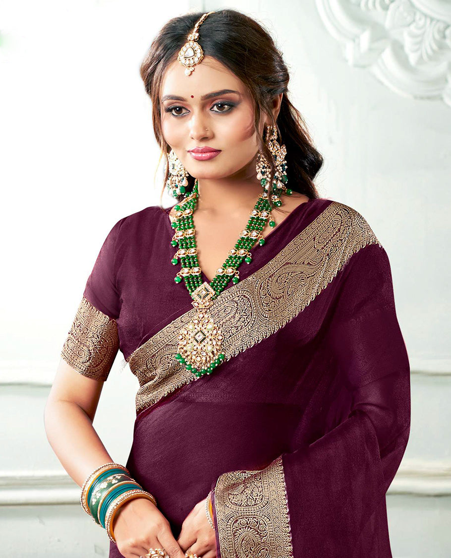 Wine Plain Crushed Tissue Designer Catalog Saree