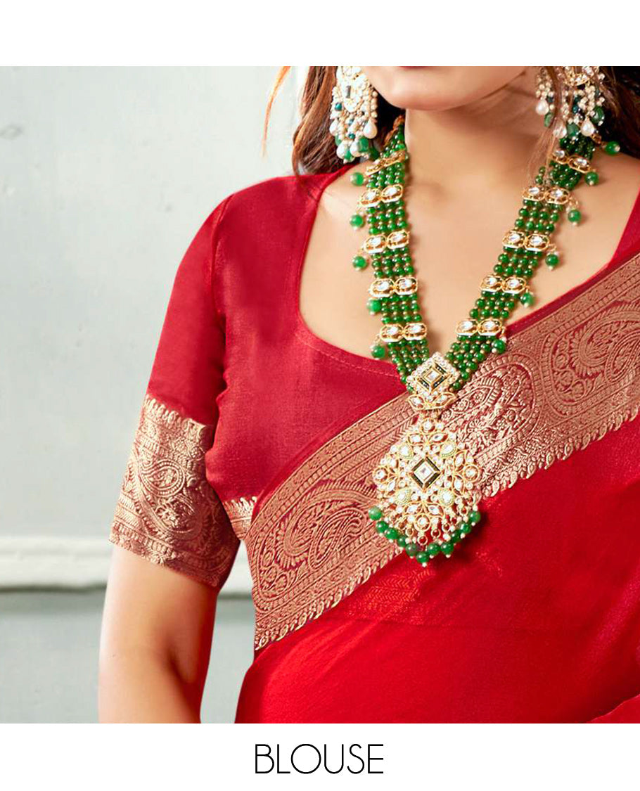 Red Plain Crushed Tissue Designer Catalog Saree