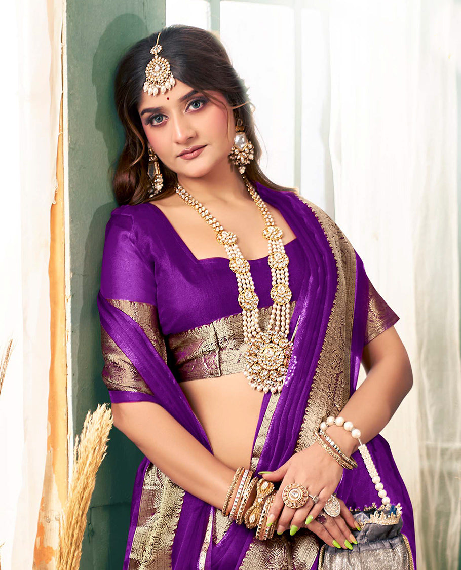 Purple Plain Crushed Tissue Designer Catalog Saree,