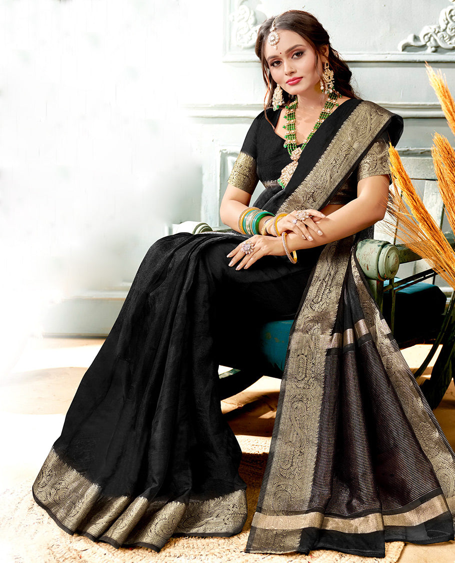 Black Plain Crushed Tissue Designer Catalog Saree