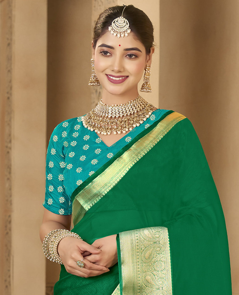 Green Plain Fancy Organza Designer Catalog Saree