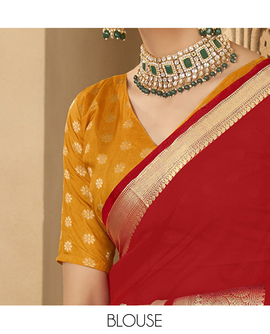 Red Plain Fancy Organza Designer Catalog Saree