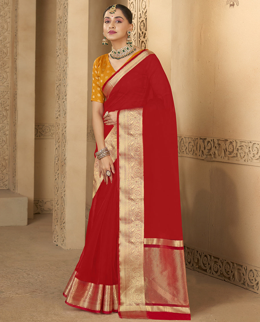 Red Plain Fancy Organza Designer Catalog Saree