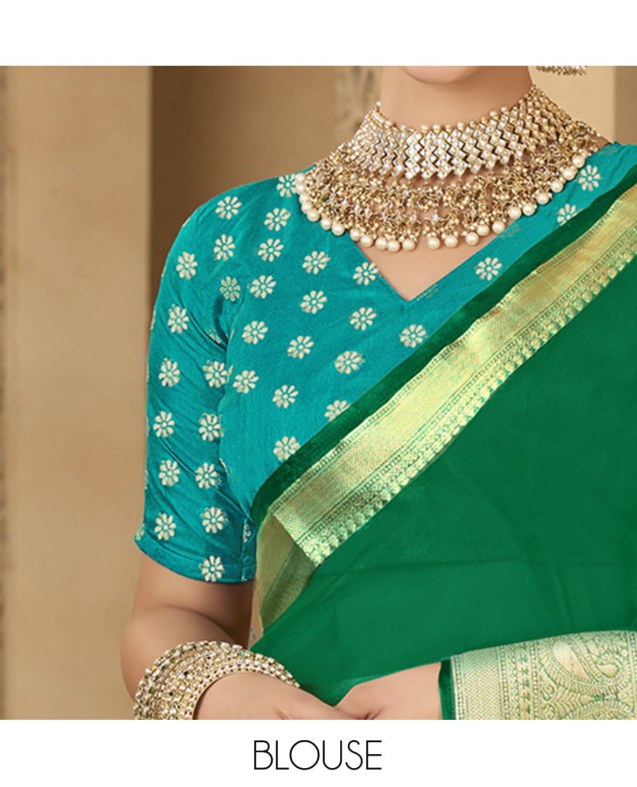 Green Plain Fancy Organza Designer Catalog Saree