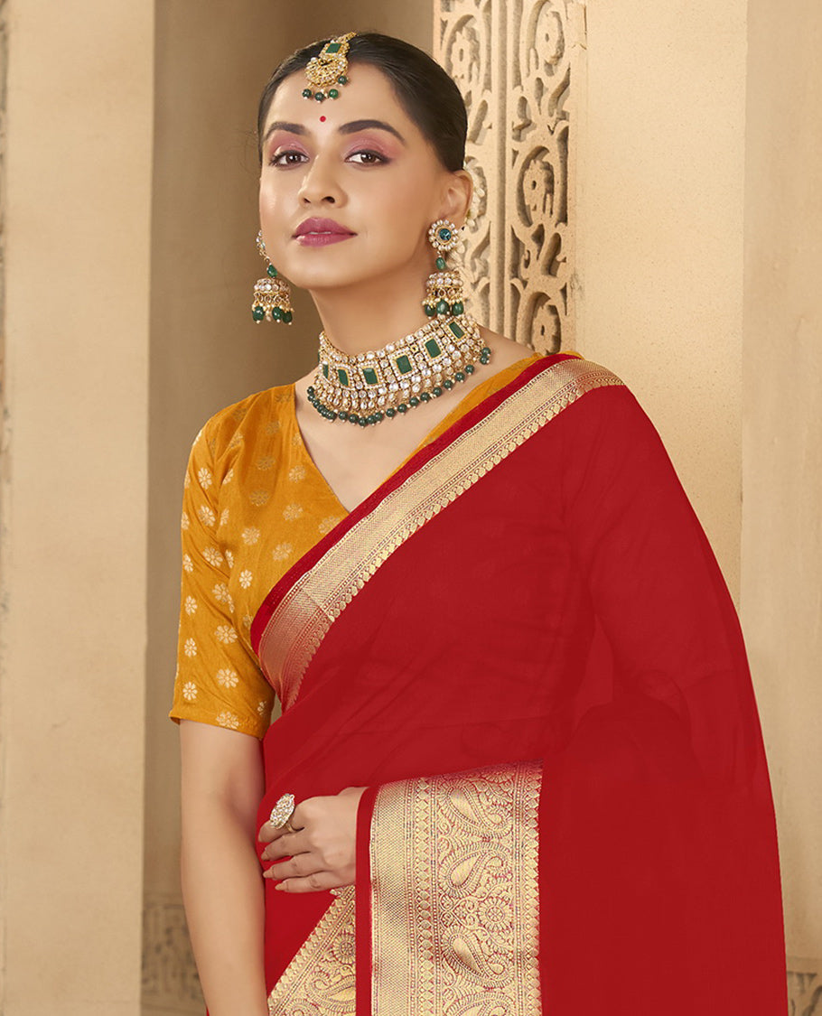 Red Plain Fancy Organza Designer Catalog Saree