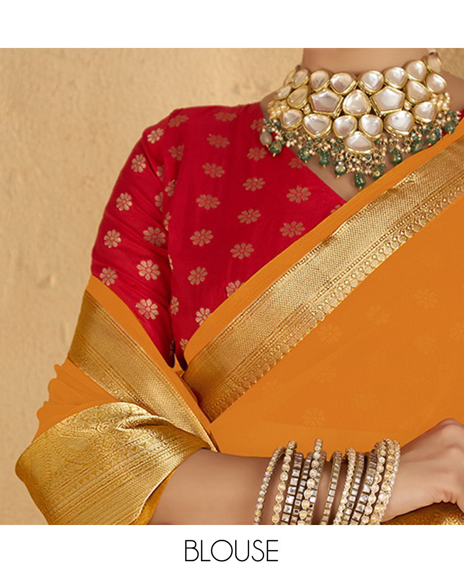 Orange Plain Fancy Organza Designer Catalog Saree