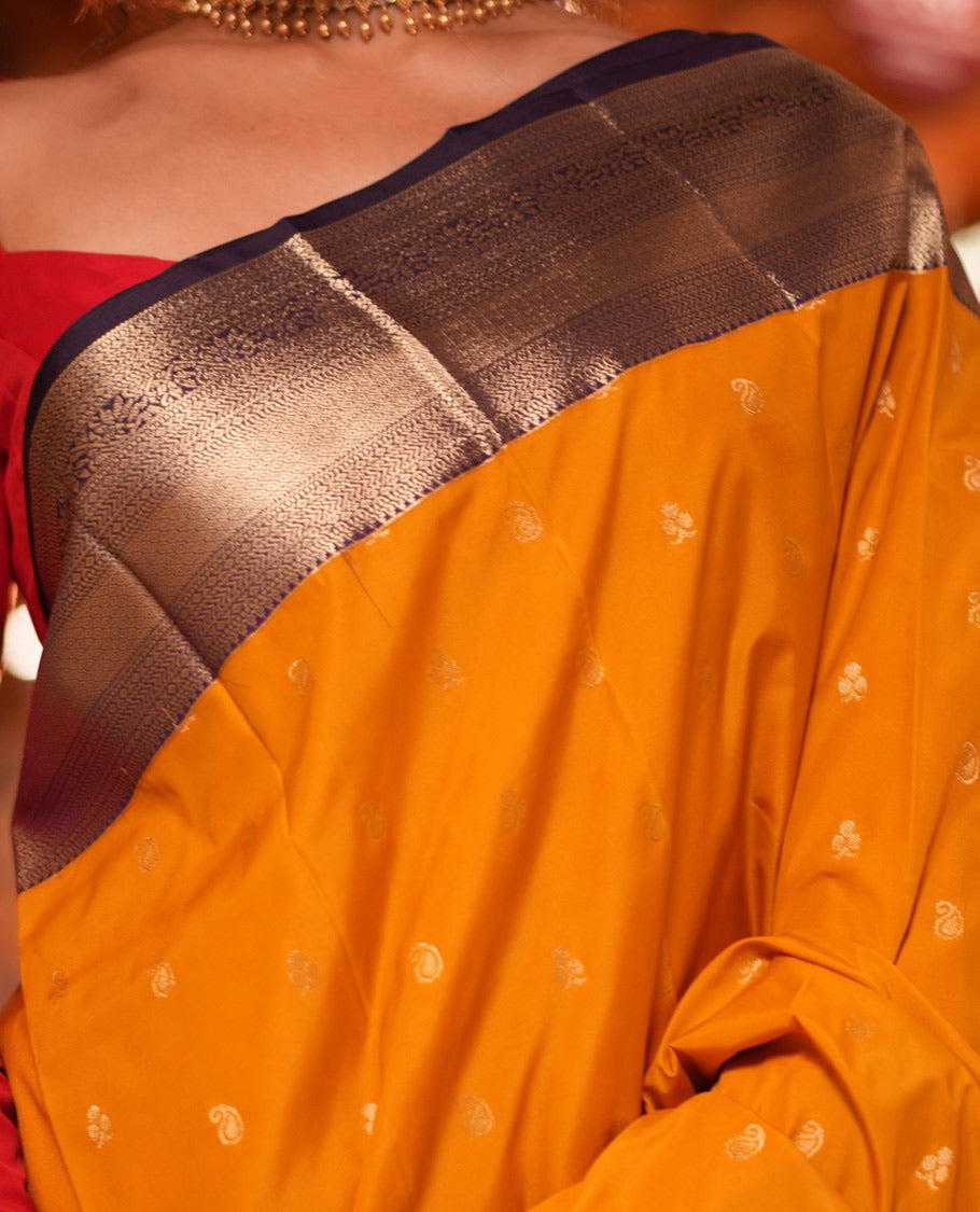 Mustard-Purple Zari Buttas Budget Silk Saree, a Contrast Traditional Zari Border, Grand Pallu, a Contrast Blouse