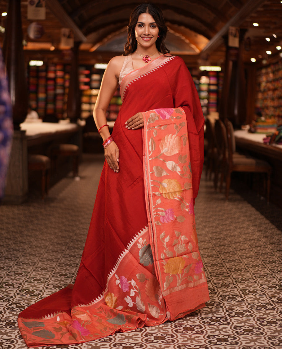 Maroon Plain Viscose Georgette Saree