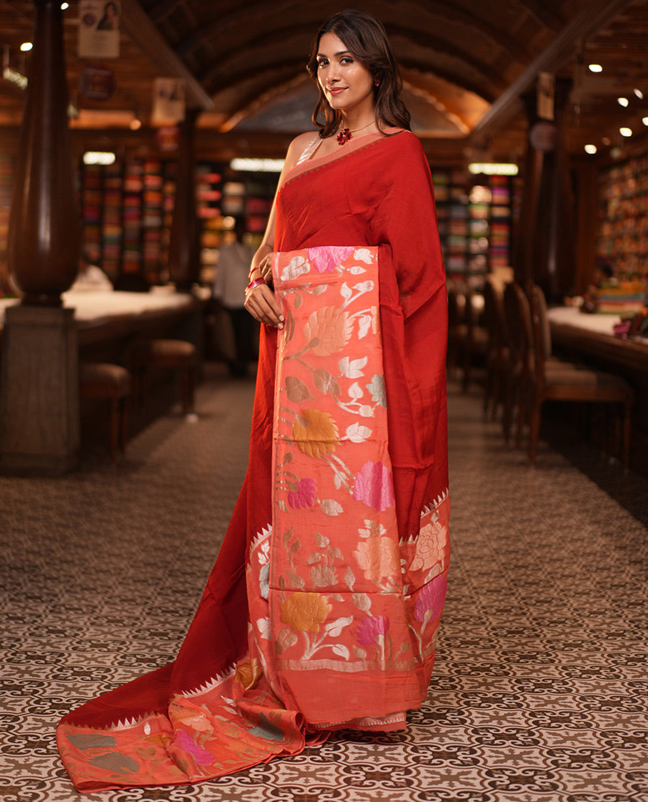 Maroon Plain Viscose Georgette Saree