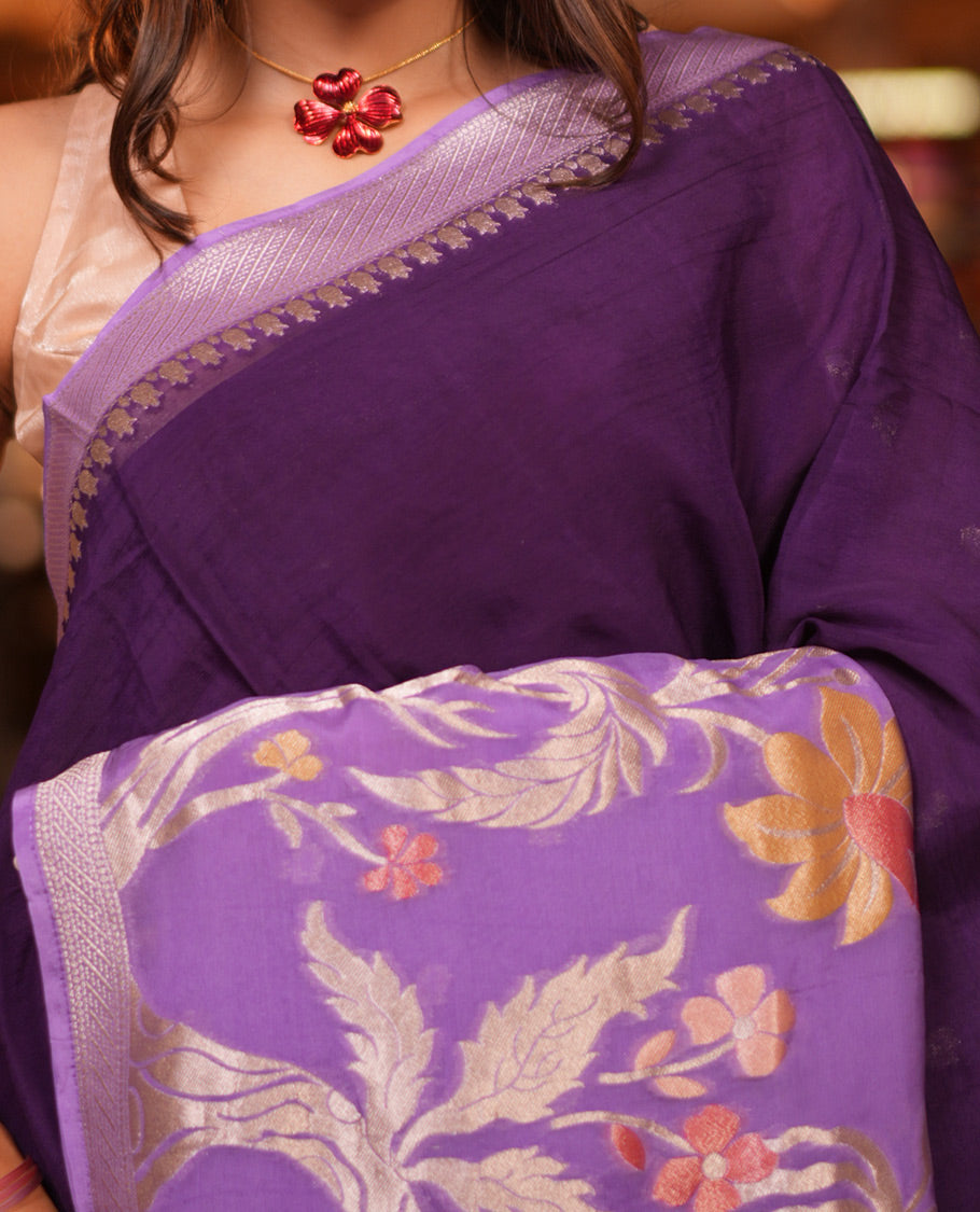 Purple Plain Viscose Georgette Saree